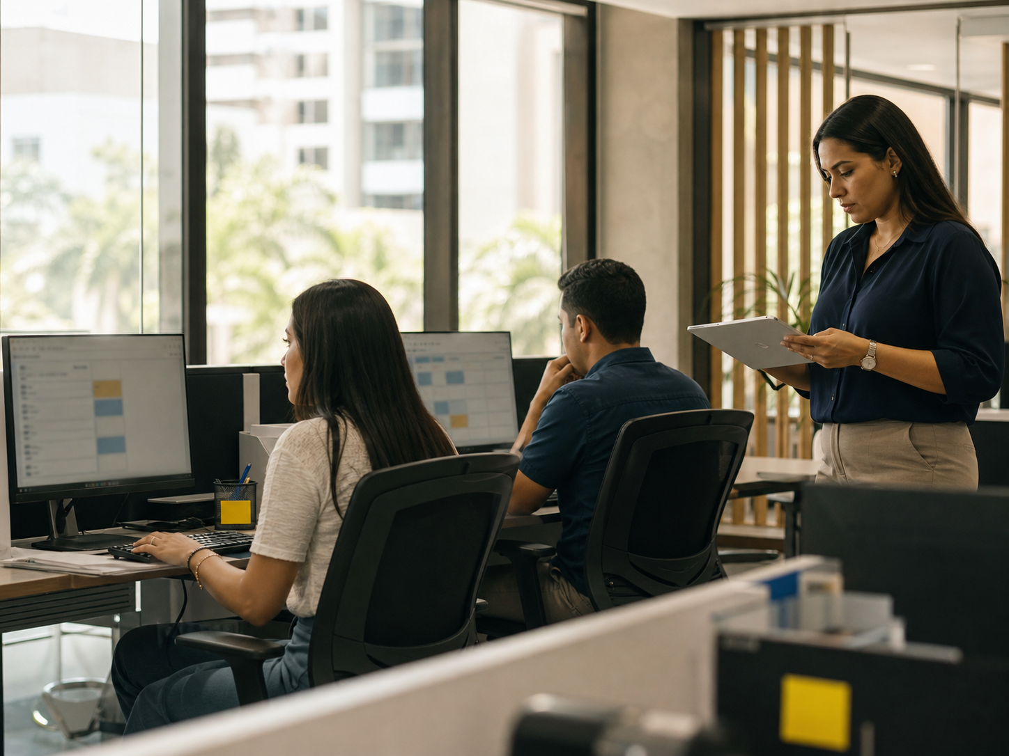 A non-clinical healthcare operations team coordinating administrative workflows